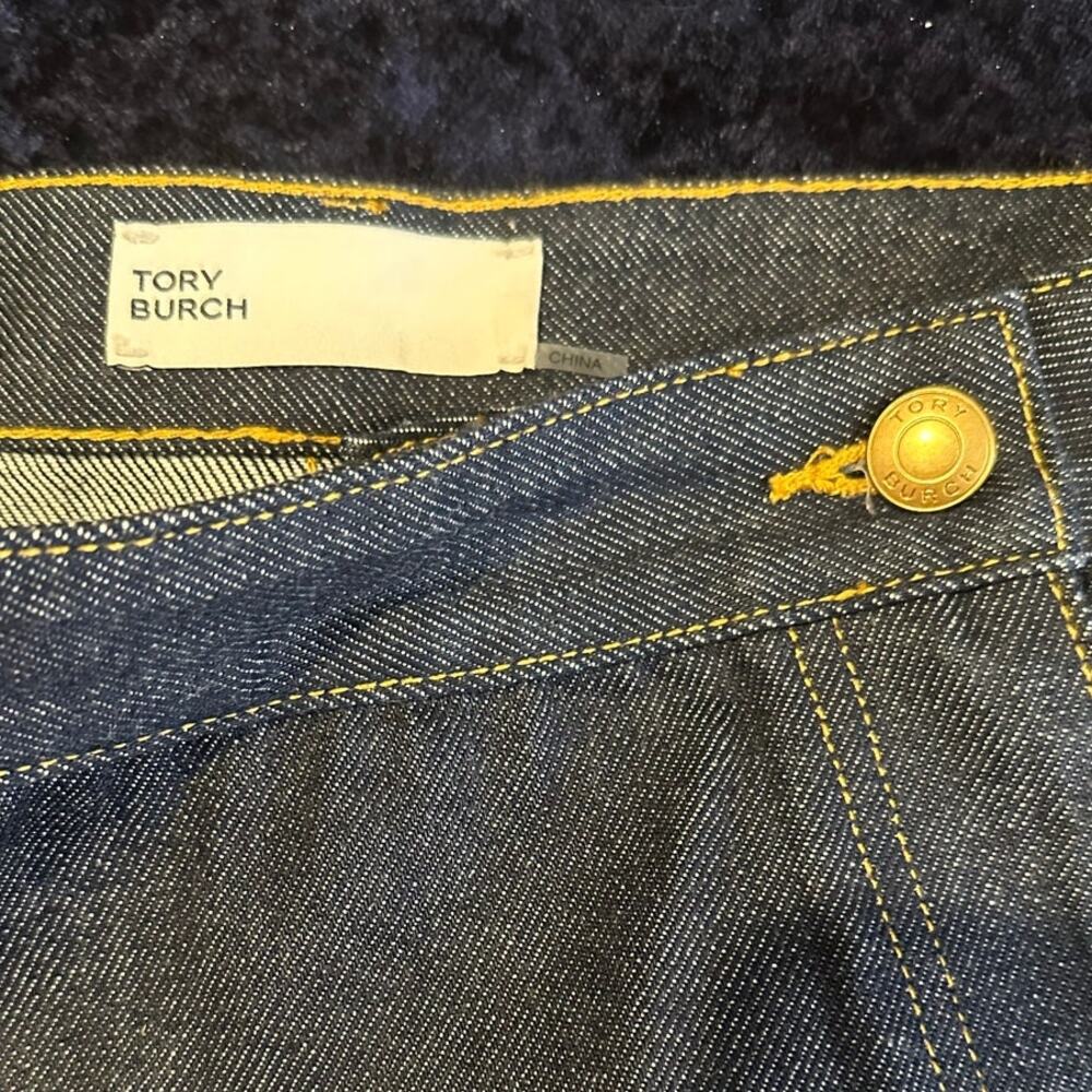 Tory Burch The classic cotton denim dark blue A-line jean midi skirt size 4 - Picture 13 of 14